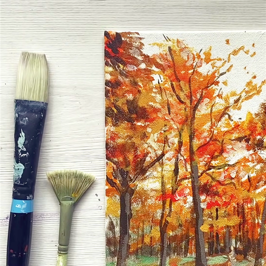 Acrylic Painting Tutorial [Fall/Autumn Scene] Step by Step for Beginners