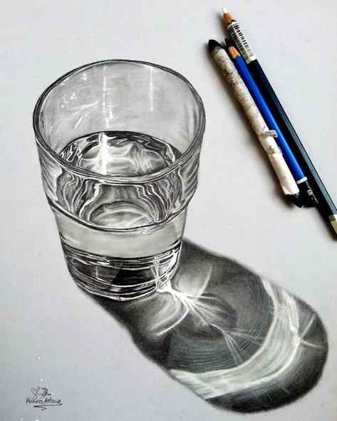 drawing a glass of water