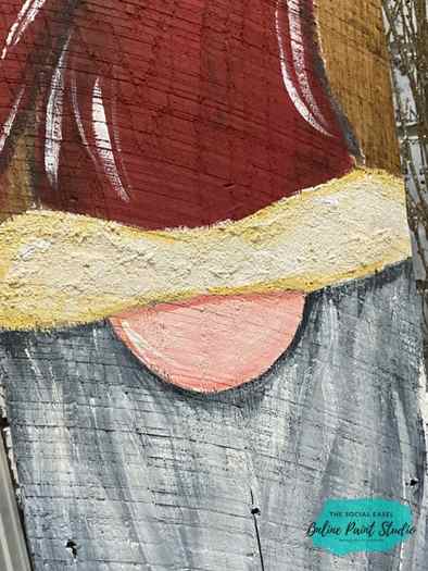 Close up Gnome Painted on Old Wood The Social Easel Online Paint Studio