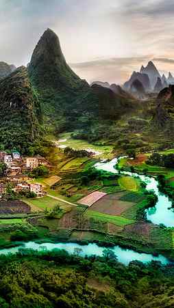 Landscape , mountain, river, greenery, nature, HD phone wallpaper