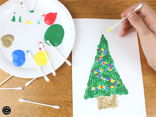 Paint the star with yellow paint dots on this Christmas art with Pointillism paroject 