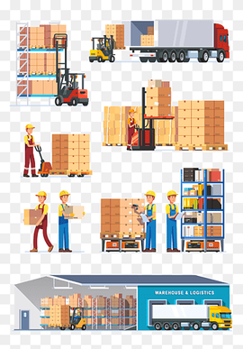 red and black fork lift illustration collage, Warehouse Logistics Graphic design, Flat Warehouse, cargo, cartoon, forklift png thumbnail