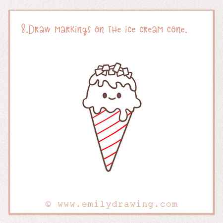 How to Draw an Ice Cream Cone - Step 8 – Draw markings on the ice cream cone.