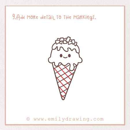 How to Draw an Ice Cream Cone - Step 9 – Add more detail to the markings.