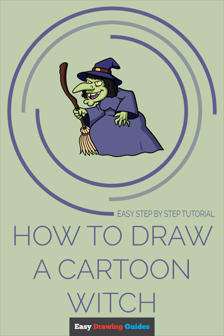 How to Draw a Cartoon Witch Pinterest Image