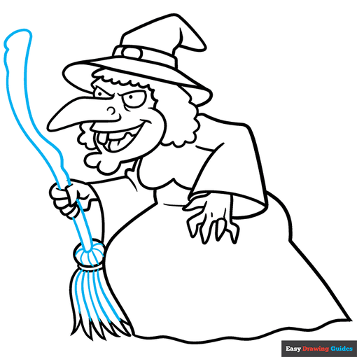 Cartoon Witch step-by-step drawing tutorial: step 9