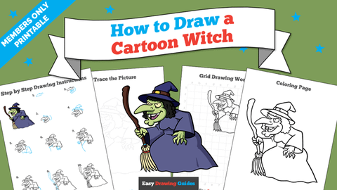 How to Draw a Cartoon Witch Printable Thumbnail