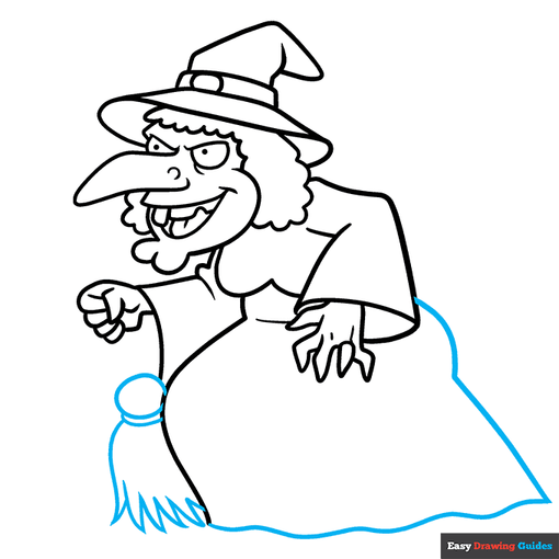 Cartoon Witch step-by-step drawing tutorial: step 8