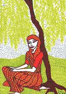 Wall Art - Drawing - Woman under Willow in progress 1 by Sushila Burgess