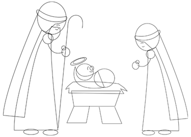 Step 5 : Drawing Nativity Scene with Baby Jesus Mary and Josheph in Manger
