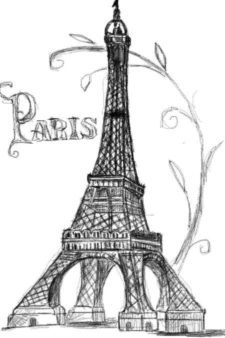 Premium Vector Vector handdrawn illustration of eiffel tower famous building silhouette on white background