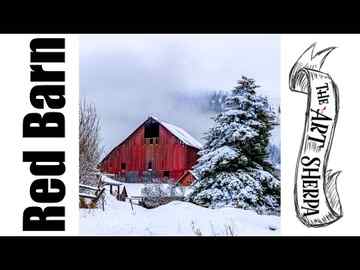 Red Winter Barn landscape acrylic painting tutorial step by step | TheArtSherpa