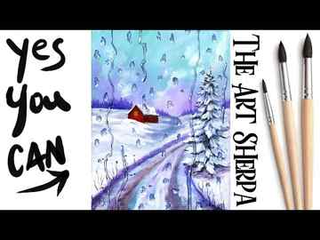 Rainy country Road landscape in Winter Beginners Learn to paint Acrylic Tutorial Step by Step