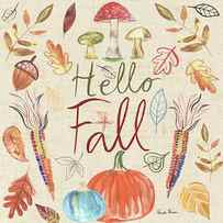 Hello Fall I Sq Burlap by Farida Zaman