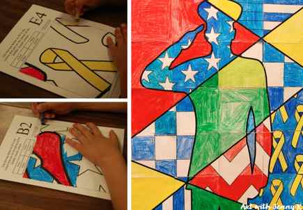 Memorial day art projects for kids. Collaborative group Soldier poster from Art with Jenny K.
