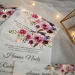 pink and purple floral uv printed wedding invitation on vellum paper ewuv022