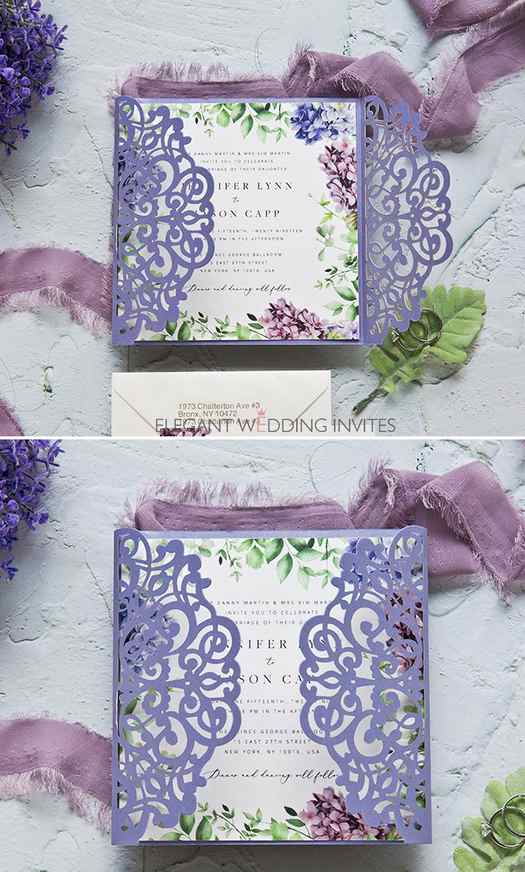 shades of lavender spring and summer laser cut wedding invites