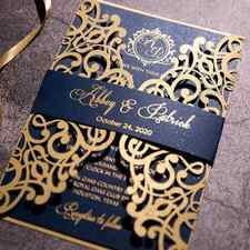 midnight blue laser cut foil printing wedding invites