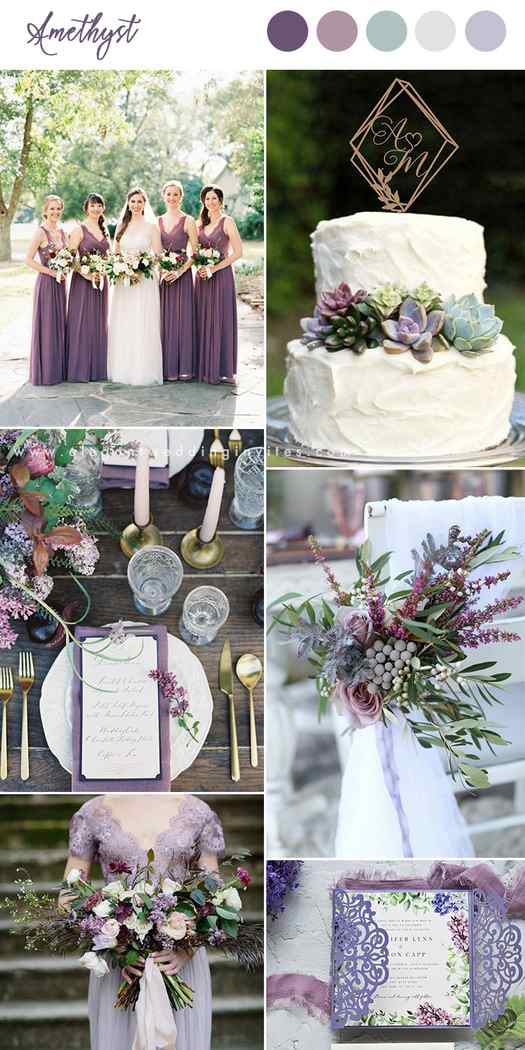 Amethyst and lavender organic greenery garden wedding colors
