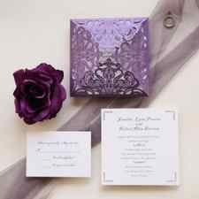 affordable purple laser cut wedding card EWWS056