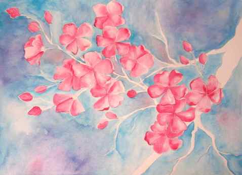 Cherry Blossom Watercolor Painting