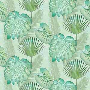 Wall Art - Painting - Rainforest Tropical - Elephant Ear and Fan Palm Leaves Repeat Pattern by Audrey Jeanne Roberts