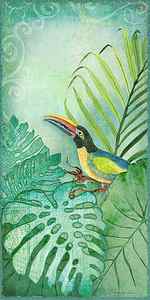 Wall Art - Painting - Rainforest Tropical - Tropical Toucan w Philodendron Elephant Ear and Palm Leaves by Audrey Jeanne Roberts