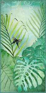 Wall Art - Painting - Rainforest Tropical - Philodendron Elephant Ear and Palm Leaves w Botanical Butterfly by Audrey Jeanne Roberts