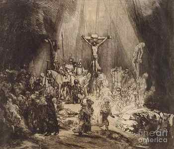 Wall Art - Drawing - Christ Crucified between the Two Thieves The Three Crosses, 1653 by Rembrandt