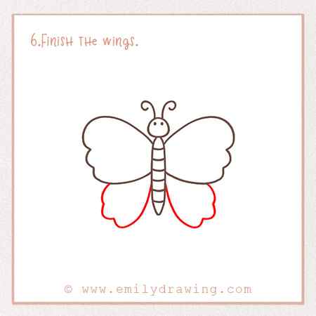 How to Draw a Butterfly - Step 6 – Finish the wings.