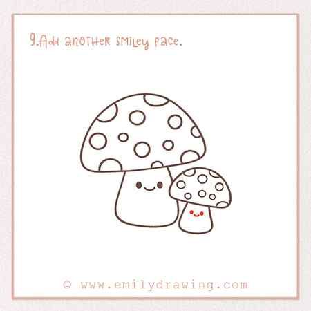 How to Draw Mushrooms - Step 9 – Add another smiley face.
