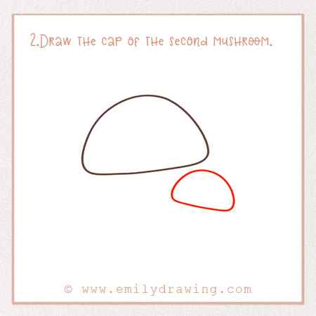 How to Draw Mushrooms - Step 2 – Draw the cap of the second mushroom.