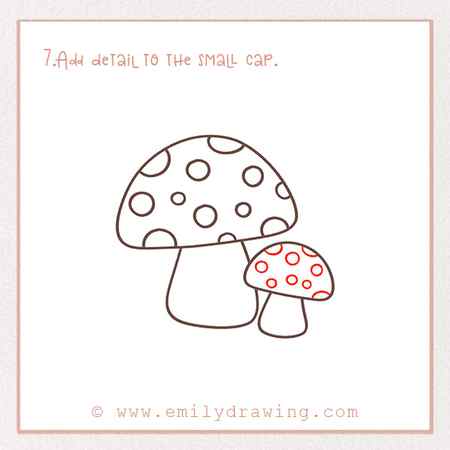 How to Draw Mushrooms - Step 7 – Add detail to the small cap.