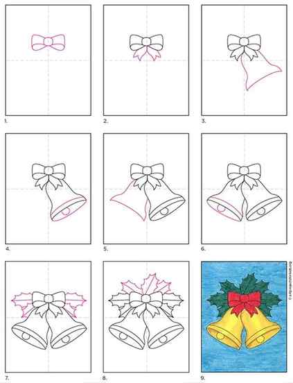 easy christmas bell drawing steps