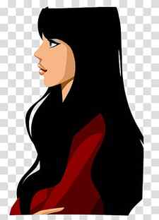 woman looking side , Woman Cartoon Black hair Illustration, long haired woman transparent background PNG clipart thumbnail