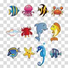 nine sea creatures illustration, Cartoon Ocean Deep sea creature , Fish transparent background PNG clipart thumbnail