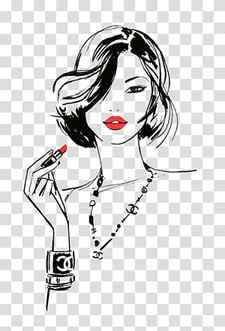 Chanel Fashion illustration Drawing Illustration, Red lips girls, woman holding lipstick cartoon illustration transparent background PNG clipart thumbnail