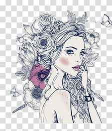 woman with flower hair illustration, beautiful s transparent background PNG clipart thumbnail