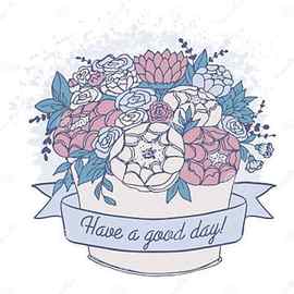 Vector color sketch, holiday flower bouquet with good wish